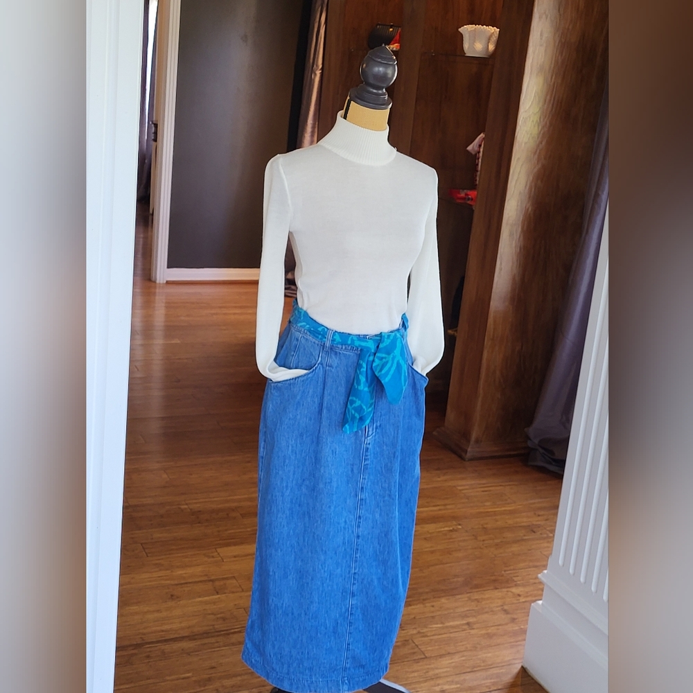 Gotcha Covered Vintage Midi Denim Skirt Large (Vtg Size 14) - Picture 6 of 13